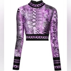 Just Cavalli Purple Long Sleeve Crop Top